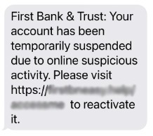 Text Scam Example Account Temporarily Suspended